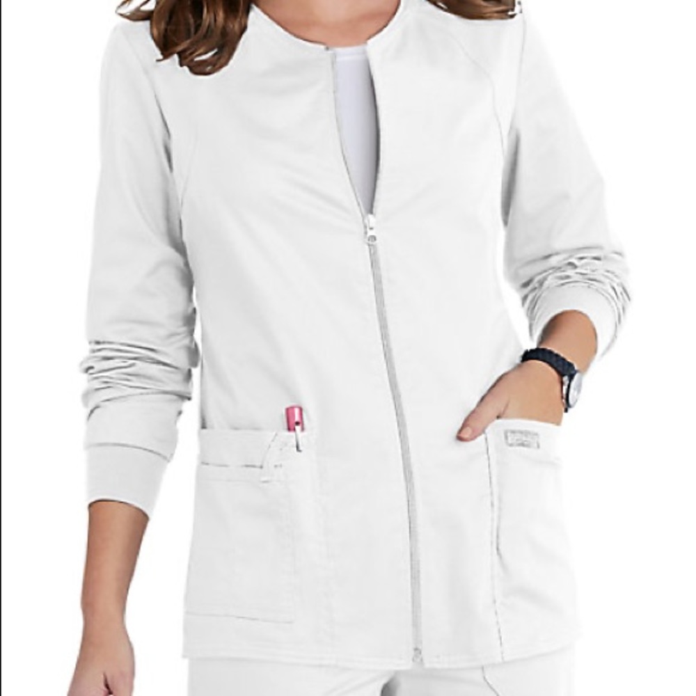 White Cherokee Core Stretch Zip front Scrub Jacket